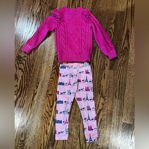 Janie and Jack pink cable knit sweater with pink Paris leggings